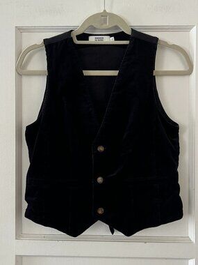 Women's Magasin Du Nord Black Corduroy Button Front Cropped Waistcoat Vest Small